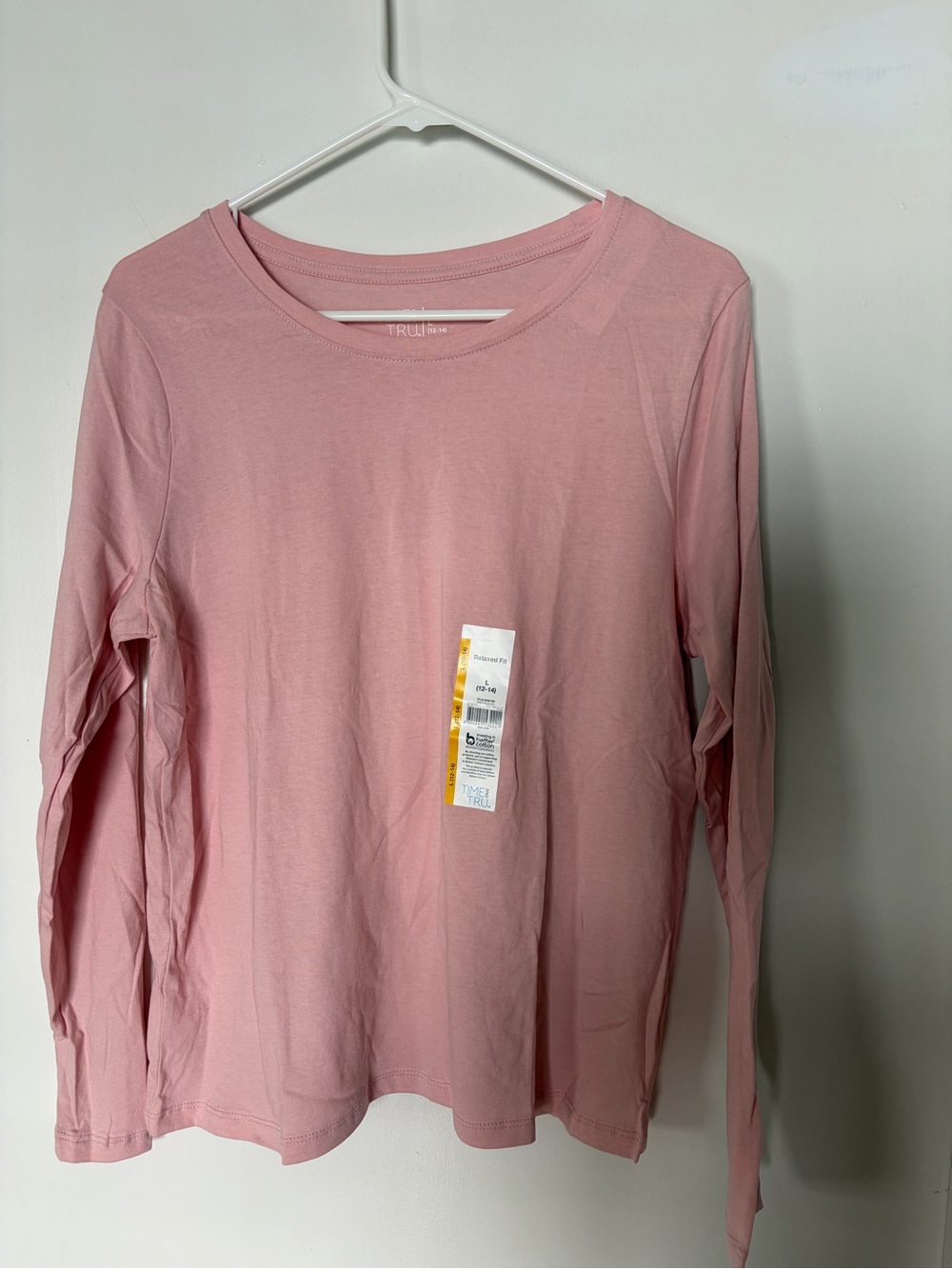 Time and Tru Long-Sleeve Crewneck Top - Light Pink